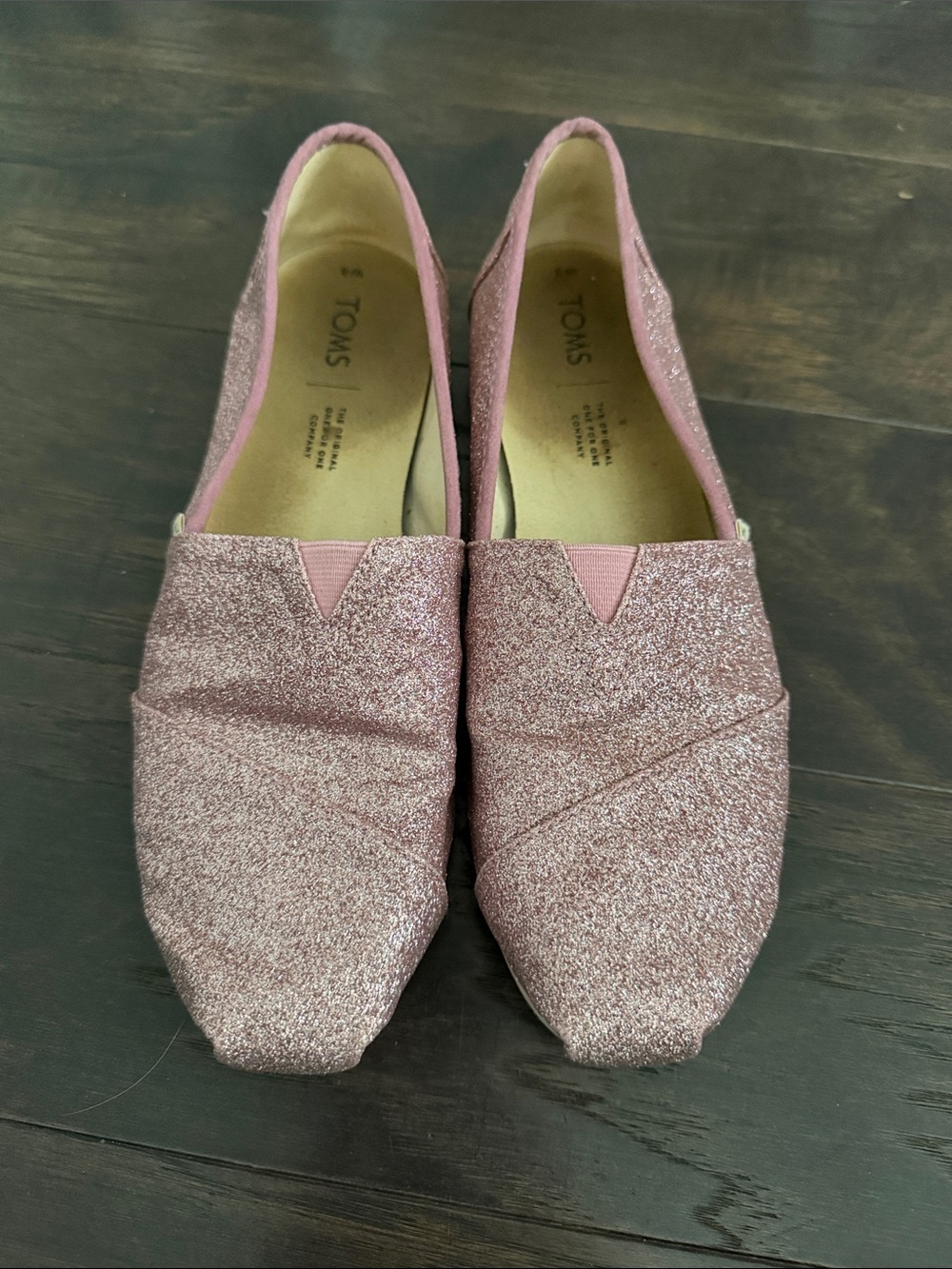 Toms Rose Pink Glitter Slip-On Flats